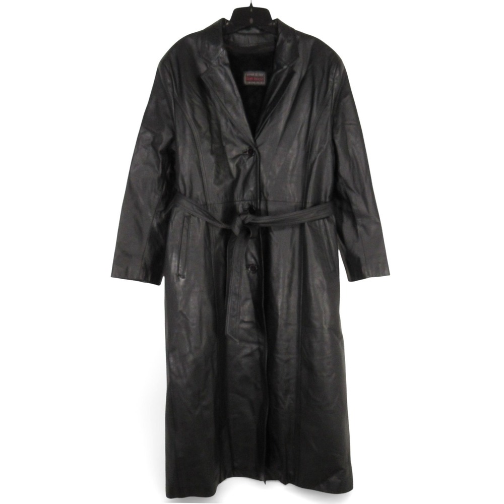 VTG DARK HORSE Black Jacket Coat ZIP-OUT FLEECE LINER Leather TRENCH OVERCOAT S